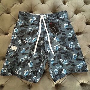 Adam Levine Collection Floral Swim Shorts - Blue and Black